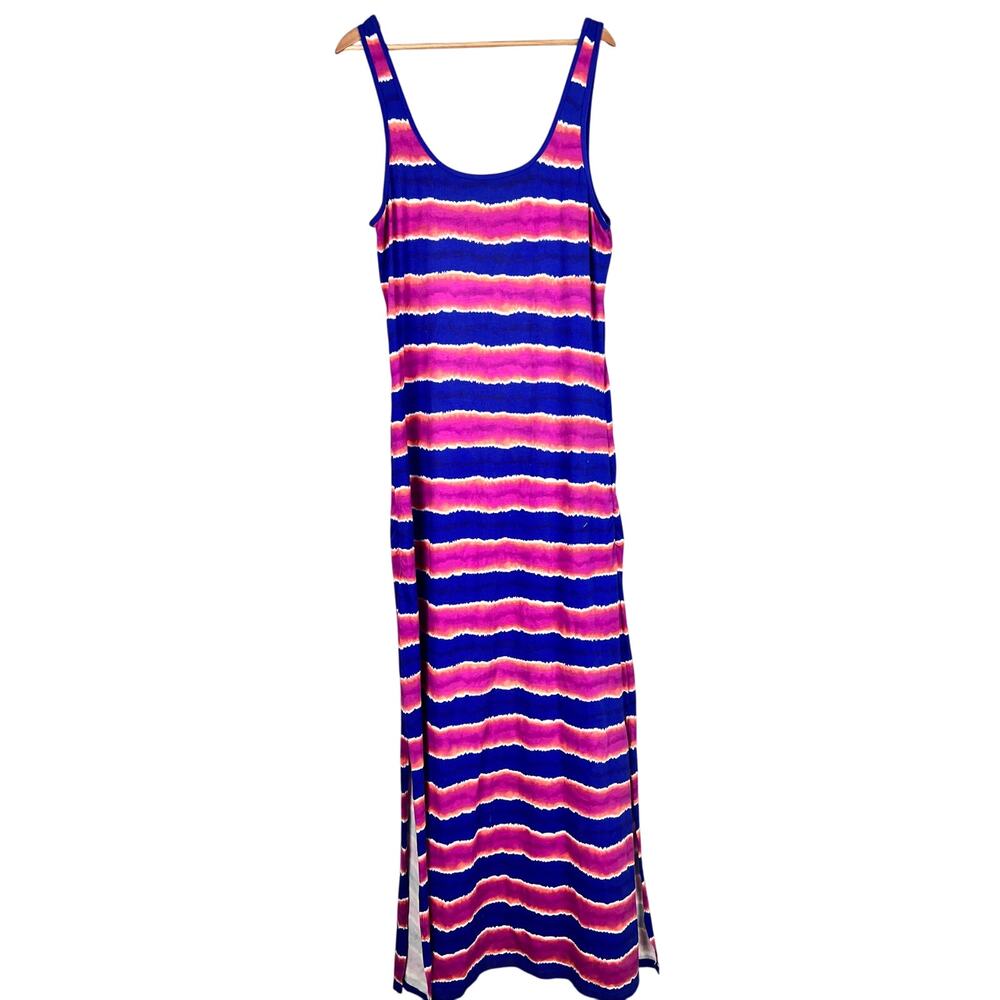 TOMMY BAHAMA Women's XL Tie Dye Striped Sleeveless Resort Beach Tank Maxi Dress